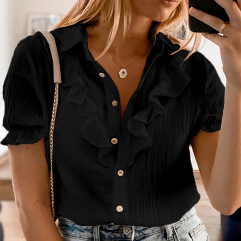 Ruffles Short Lantern Sleeve Women's Shirt White Turn-down Sleeve Female Shirts 2021 Summer New Solid Fashion Office Ladies Top
Ruffles Short Lantern Sleeve Women's Shirt White Turn-down Sleeve Female Shirts 2021 Summer New Solid Fashion Office Ladies Top