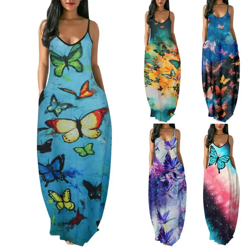 Maxi Dress Women Boho Long Strappy Printed Dress Beach Holiday Summer Sundress Casual Sexy V neck Women's Dresses 
Maxi Dress Women Boho Long Strappy Printed Dress Beach Holiday Summer Sundress Casual Sexy V neck Women's Dresses