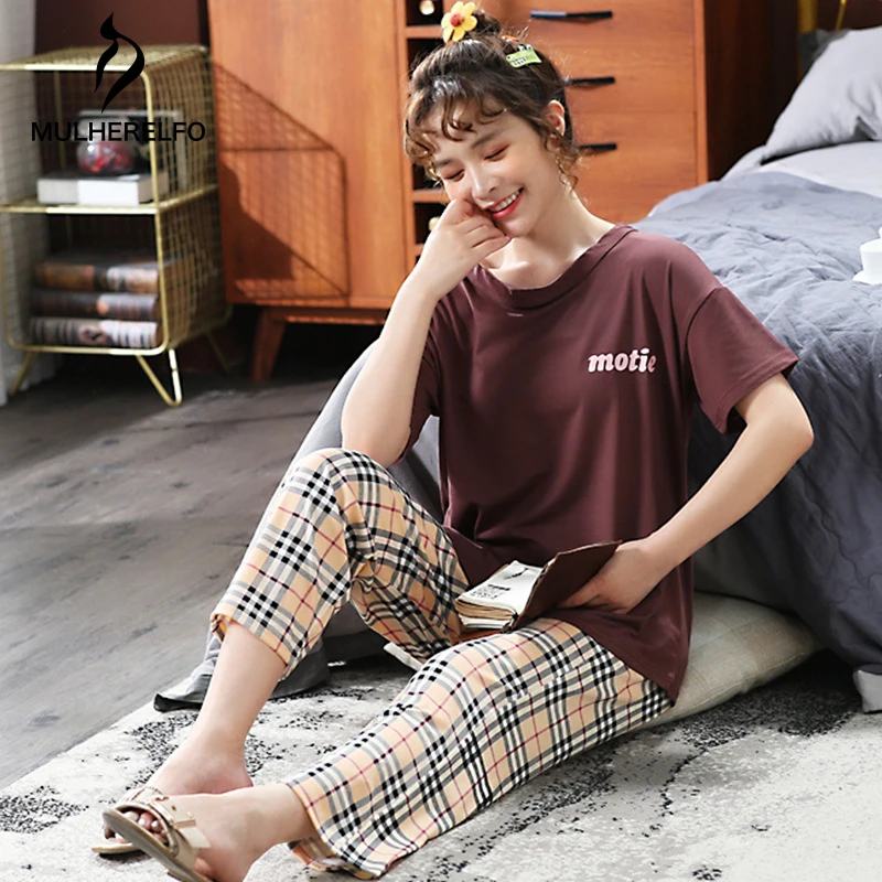 Korean Loose Women's Nightwear Pajamas Set Round Collar Plaid Female Sleepwear Casual Contrast Long Pants Comfortable Homewear
Korean Loose Women's Nightwear Pajamas Set Round Collar Plaid Female Sleepwear Casual Contrast Long Pants Comfortable Homewear