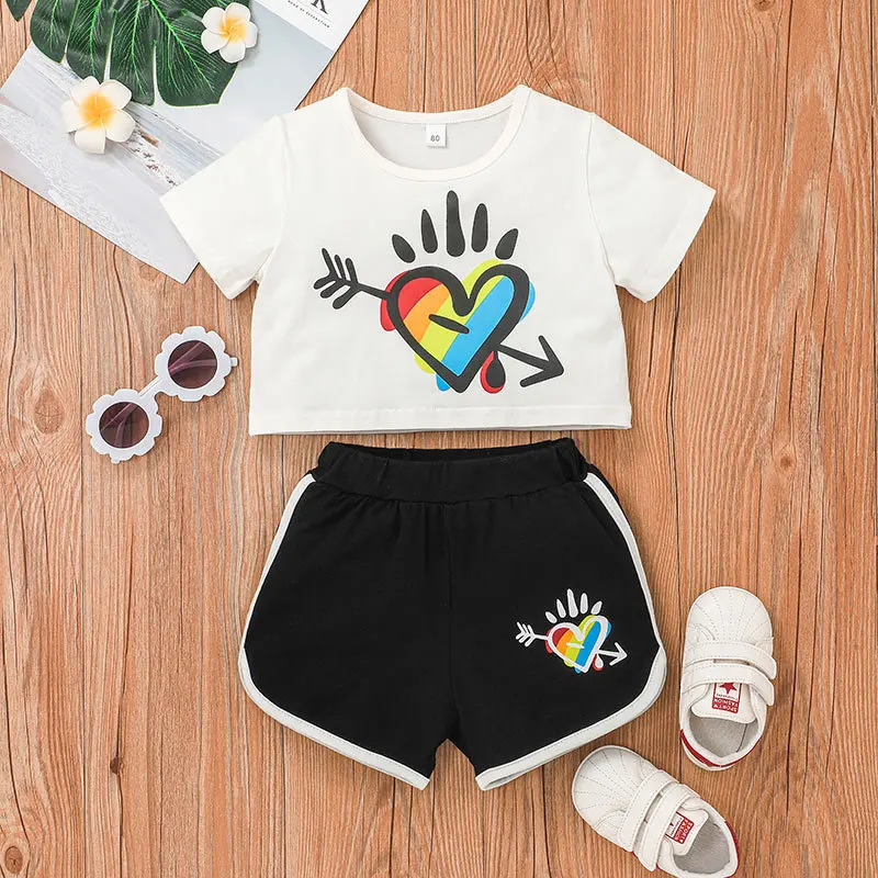 2021 Summer Children Sets Casual Short Sleeve Print Heart T-shirt Black Shorts 2Pcs Roupa Infantil Menina Clothes Sets 18M-6T
2021 Summer Children Sets Casual Short Sleeve Print Heart T-shirt Black Shorts 2Pcs Roupa Infantil Menina Clothes Sets 18M-6T