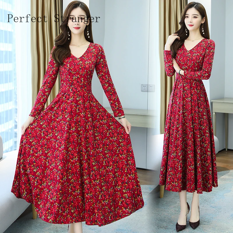 2020 Autumn New Arrival V Collar Flower Printed Long Sleeve Plus Size M-3XL Women Knitting Cotton Long Dress 
2020 Autumn New Arrival V Collar Flower Printed Long Sleeve Plus Size M-3XL Women Knitting Cotton Long Dress