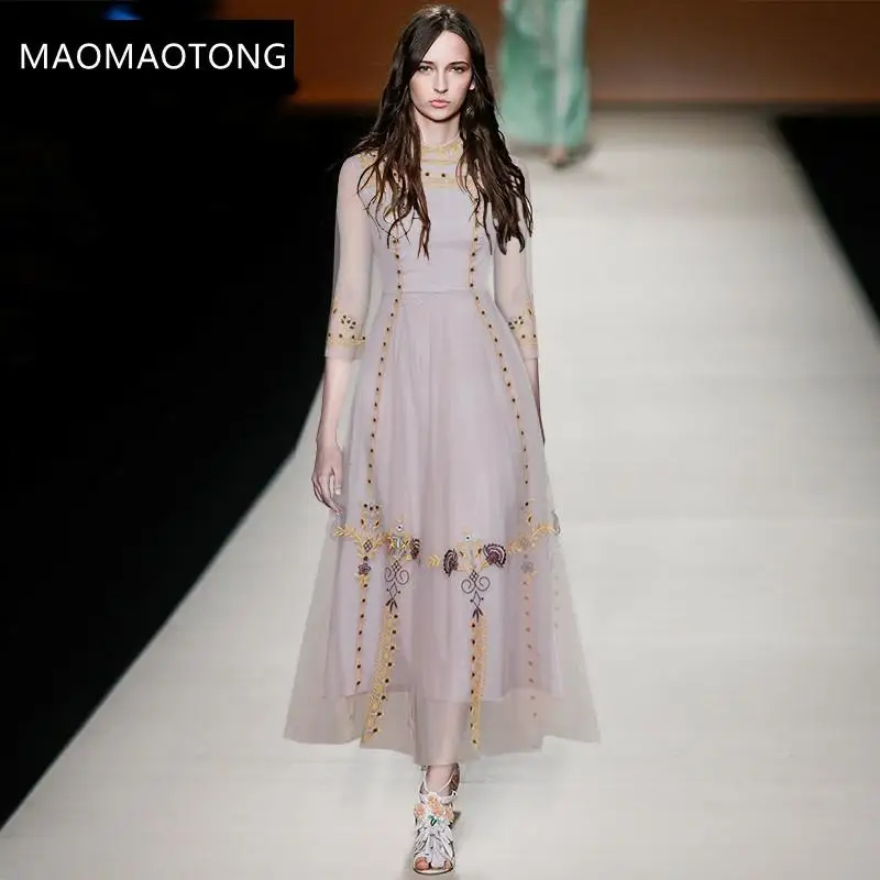 Women's Clothing Fashion Designer Dress Spring Women's Dress Stand Collar Stripe Embroidery Mesh Elegant Vintage Dresses
Women's Clothing Fashion Designer Dress Spring Women's Dress Stand Collar Stripe Embroidery Mesh Elegant Vintage Dresses