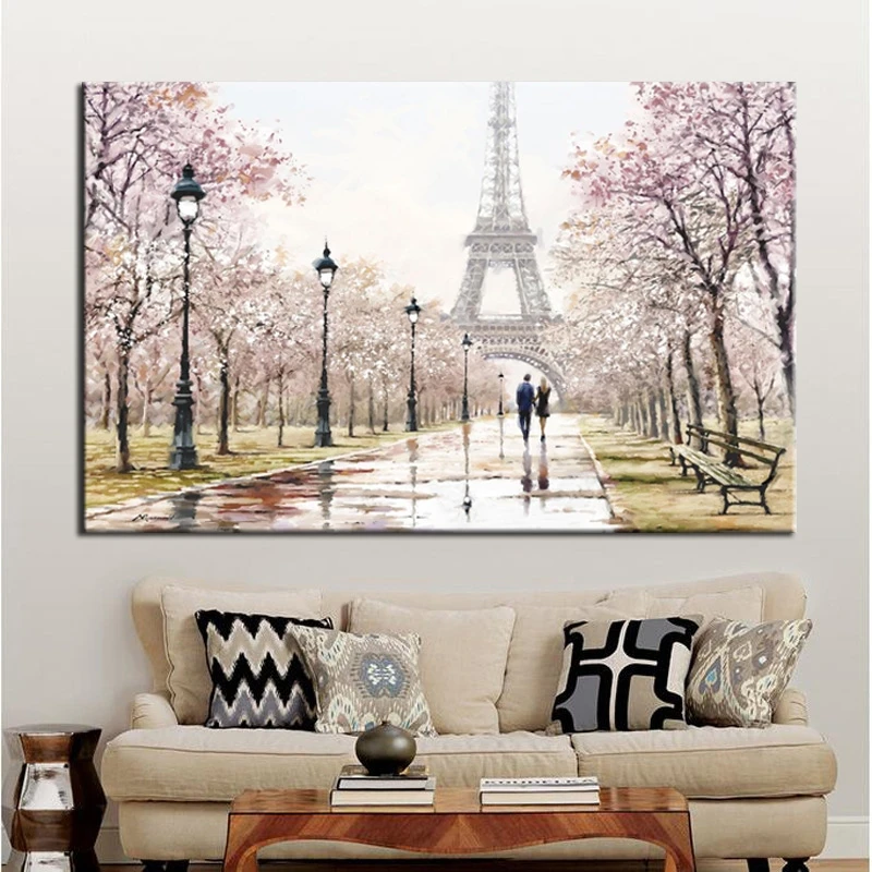 Картина на холсте с изображением влюбленных города прогулок по улице Парижа