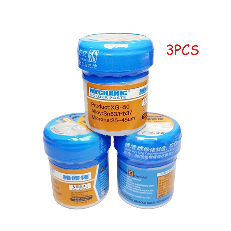 3pcs Paste Flux Solder Welding XG-50 Sn63/Pb37 Liquid Flux Solder Paste Mechanic Leaded Low Degree Repair Welding Flux 
3pcs Paste Flux Solder Welding XG-50 Sn63/Pb37 Liquid Flux Solder Paste Mechanic Leaded Low Degree Repair Welding Flux