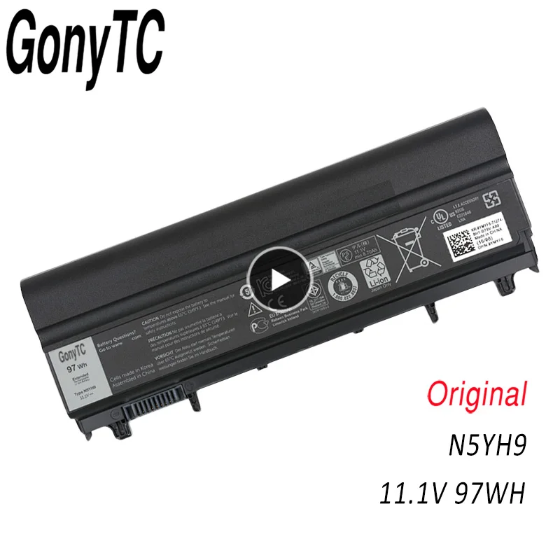 Оригинальный новый аккумулятор GONYTC N5YH9 9 ячеек 97 Втч для ноутбука Dell Latitude E5440 E5540 FT6D9 3K7J7 M7T5F
Оригинальный новый аккумулятор GONYTC N5YH9 9 ячеек 97 Втч для ноутбука Dell Latitude E5440 E5540 FT6D9 3K7J7 M7T5F