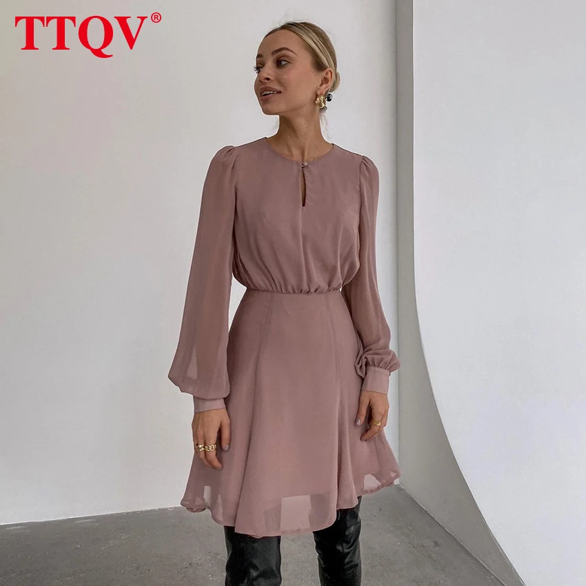TTQV Casual Long Sleeve Pink Dress Ladies Elegant Loose O-neck Mini Dresses For Women 2021 Fashion Solid Pleated Female Dress
TTQV Casual Long Sleeve Pink Dress Ladies Elegant Loose O-neck Mini Dresses For Women 2021 Fashion Solid Pleated Female Dress