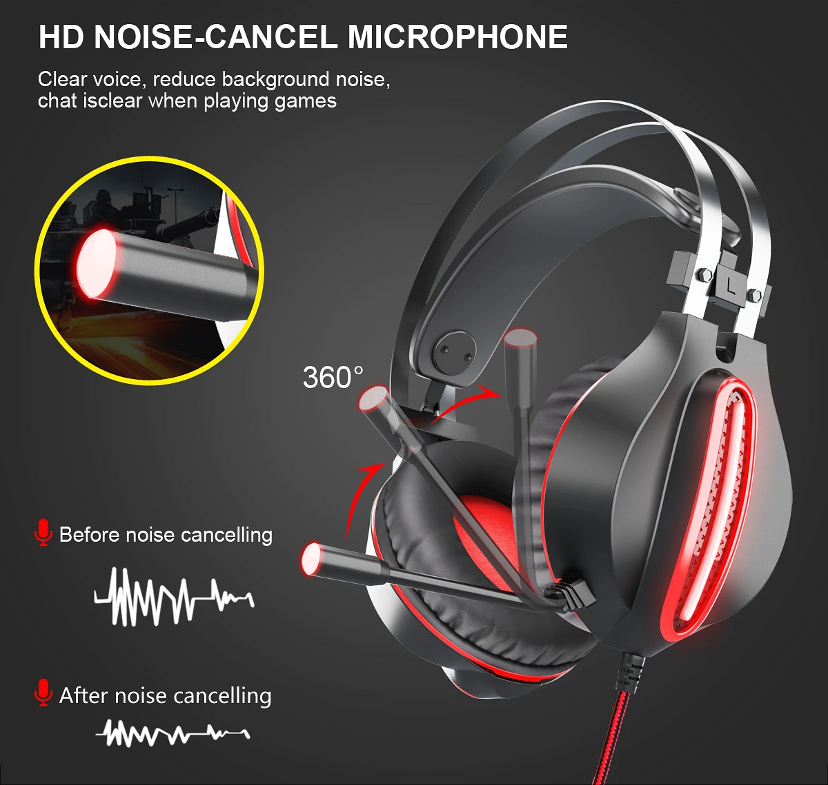 360° Surround Sound Ultimate RGB USB Gaming TWS Sport Headphones Gaming Headset Wired Headset with Microphone for PC Computer
360° Surround Sound Ultimate RGB USB Gaming TWS Sport Headphones Gaming Headset Wired Headset with Microphone for PC Computer