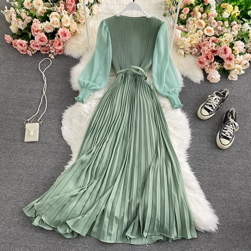 Design French Pleated Maxi Dress Women Elegant O Neck Long Sleeve A-line Dress Autumn Fashion Streetwear Long Dress DZA418
Design French Pleated Maxi Dress Women Elegant O Neck Long Sleeve A-line Dress Autumn Fashion Streetwear Long Dress DZA418