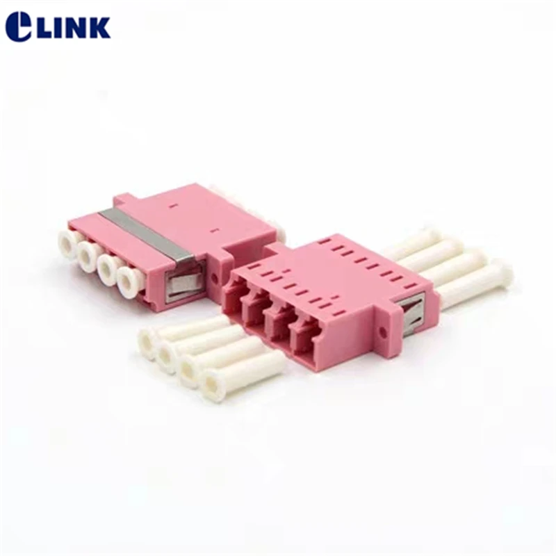 

50pcs LC Quad fiber optic Adapter OM4 Magenta optical fibre connector LC UPC ftth coupler MM free shipping IL<0.2dB ELINK