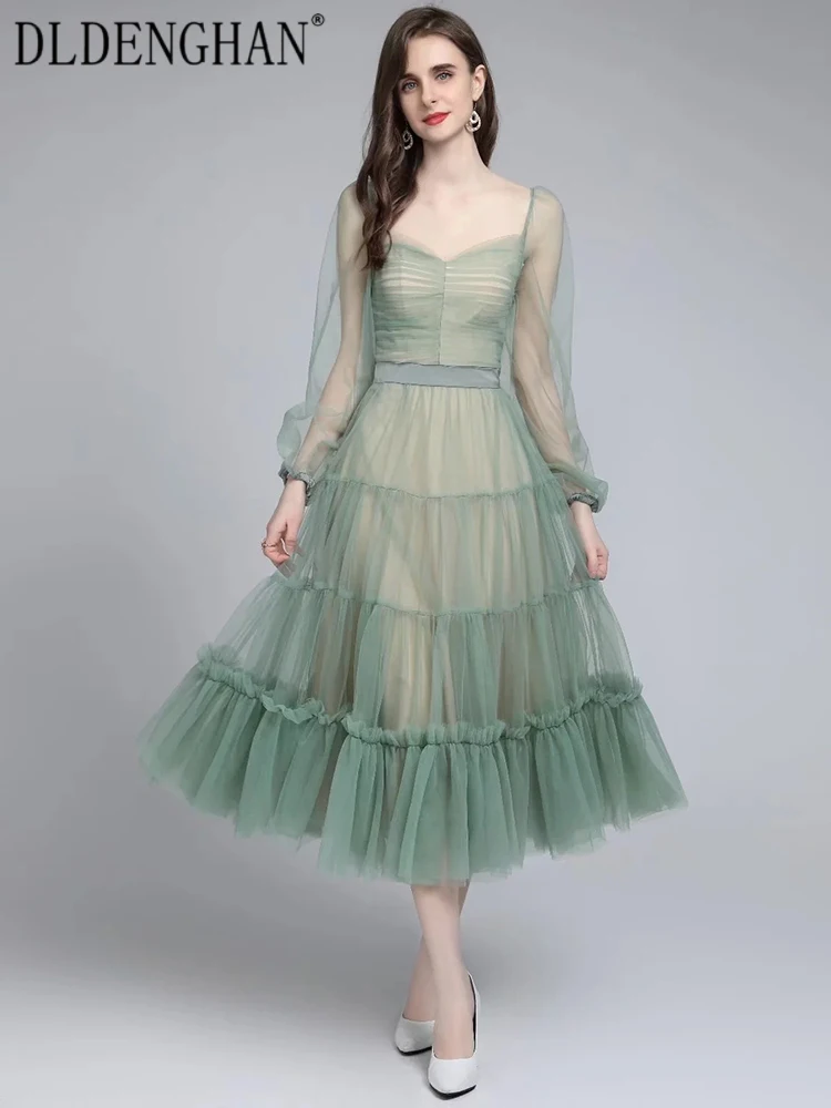 DLDENGHAN Fashion Designer Summer Mesh Midi Dress Women Square Collar Lantern Sleeve Ruffles Elegant Party High Waist Dresses
DLDENGHAN Fashion Designer Summer Mesh Midi Dress Women Square Collar Lantern Sleeve Ruffles Elegant Party High Waist Dresses