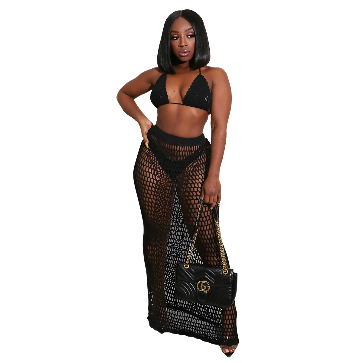 2021 summer new hand-knitted hollow beach blouse sexy mesh perspective two-piece suit
2021 summer new hand-knitted hollow beach blouse sexy mesh perspective two-piece suit