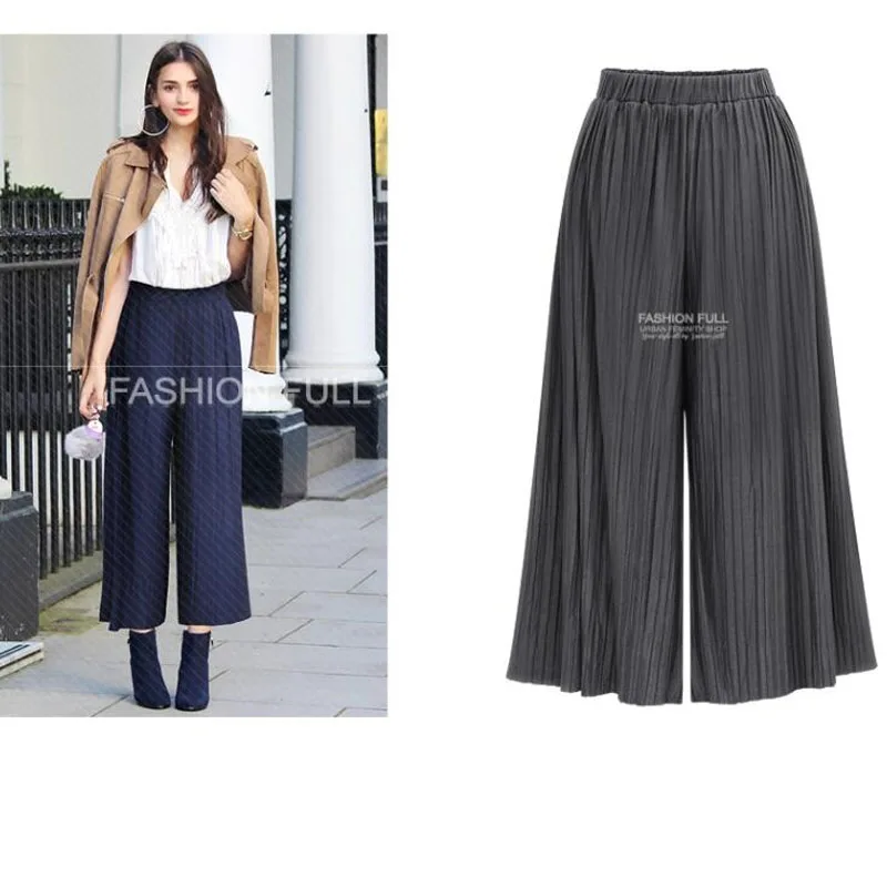 

Summer Wide Leg Pants For Women Casual Elastic High Waist 2021 New Fashion Loose Long Pants Pleated Pant Trousers Femme