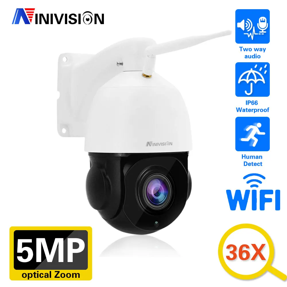 

NINIVISION 5MP PTZ Wifi IP Camera Outdoor 36X Optical Zoom AI Human Detect Wireless Camera H.265+ P2P Audio Security CCTV Camera