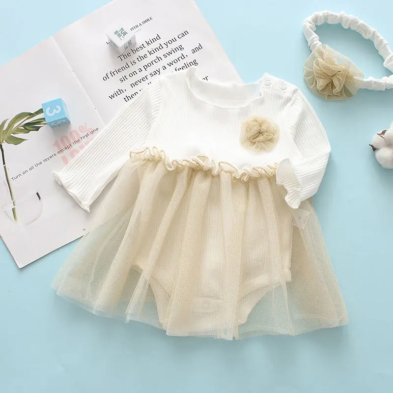 Baby Romper Dress Baby Girls Autumn Clothes Round Collar Long Sleeve Ruffle Jumpsuit and Flower Headband for 0-18 Months 
Baby Romper Dress Baby Girls Autumn Clothes Round Collar Long Sleeve Ruffle Jumpsuit and Flower Headband for 0-18 Months