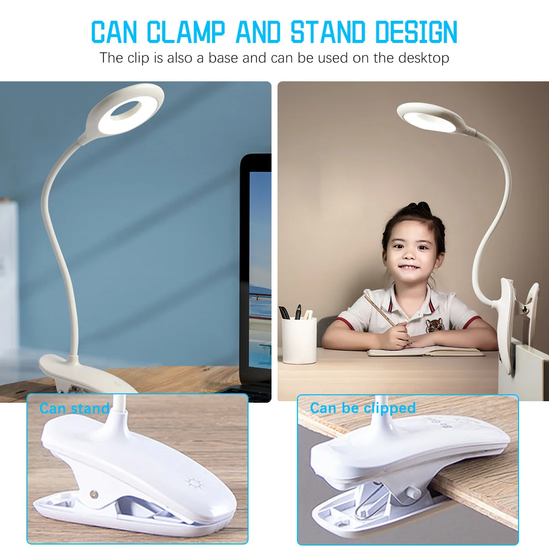 LED Desktop Lamp USB Rechargeable Flexible Touch Dimming Table Lamp Clip On Lamp For Book Bed and Computer Adjustable Brightness
LED Desktop Lamp USB Rechargeable Flexible Touch Dimming Table Lamp Clip On Lamp For Book Bed and Computer Adjustable Brightness