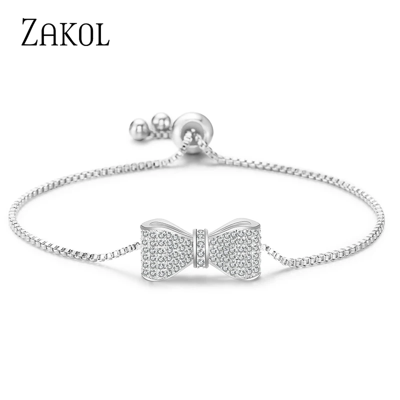 Модный регулируемый браслет и ZAKOL с циркониевым хрустальным бантом для женщин