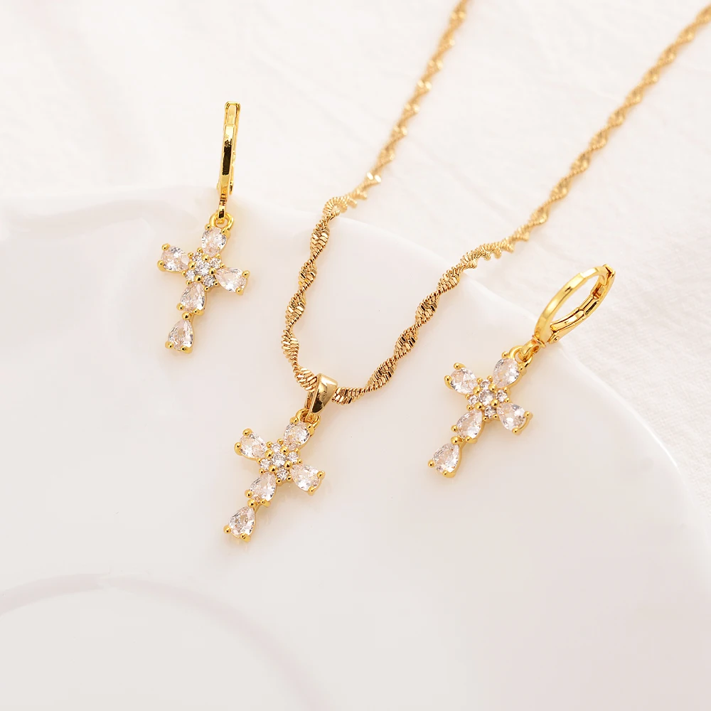 gold cz cross crystal Pendant Necklace chain Earrings sets Jewelry Gold Christian jewelry sets for women girl Best Jesus Gifts
gold cz cross crystal Pendant Necklace chain Earrings sets Jewelry Gold Christian jewelry sets for women girl Best Jesus Gifts