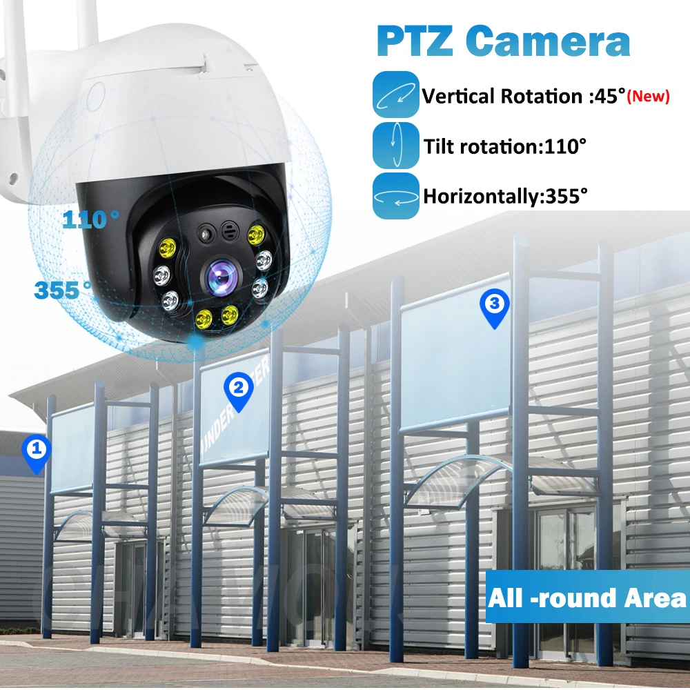 5MP IP Camera WiFi Auto Tracking CCTV Camera Outdoor PTZ Speed Dome Security Surveillance Camera 4X Digital Zoom Human Alarm
5MP IP Camera WiFi Auto Tracking CCTV Camera Outdoor PTZ Speed Dome Security Surveillance Camera 4X Digital Zoom Human Alarm