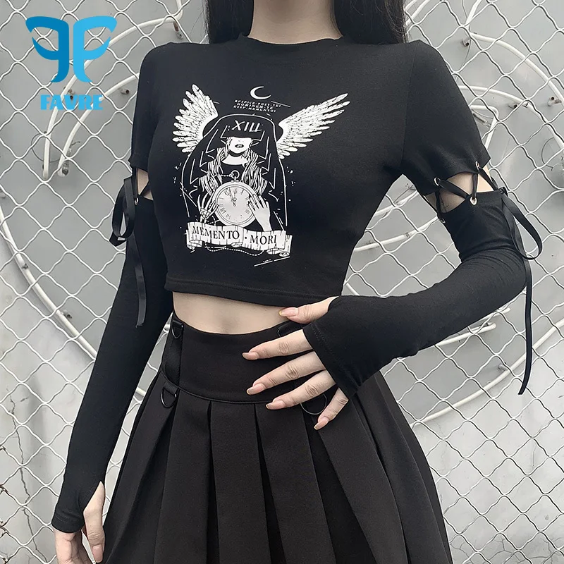 FAVRE Witch Print Black Bodycon Tops Women T-shirt Gothic Harajuku Punk Patchwork Bandage Long Sleeve Slim T-shirts Fashion Top
FAVRE Witch Print Black Bodycon Tops Women T-shirt Gothic Harajuku Punk Patchwork Bandage Long Sleeve Slim T-shirts Fashion Top