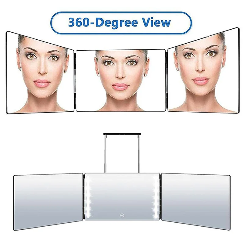 Trifold Mirror With Led Light Makeup Tool 360 Degree Adjustable Lightweight Bathroom Bedroom Mirror For Self Hair Cutting Vanity
Trifold Mirror With Led Light Makeup Tool 360 Degree Adjustable Lightweight Bathroom Bedroom Mirror For Self Hair Cutting Vanity