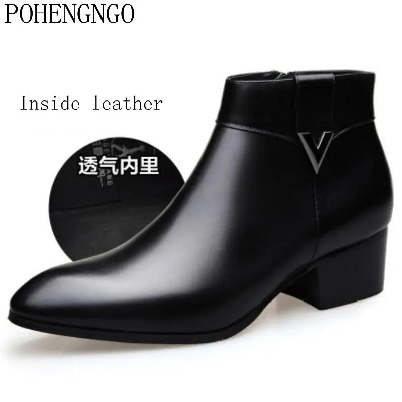 new Fashion Genuine Leather Men's Ankle Boots Black Pointed Toe Boots Men High Heels designer increase Cowboy Dress Shoes Man
new Fashion Genuine Leather Men's Ankle Boots Black Pointed Toe Boots Men High Heels designer increase Cowboy Dress Shoes Man
