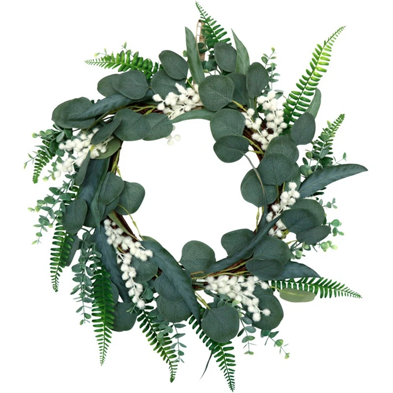 Artificial Eucalyptus with Ferns Green Leaf Wreath for Spring Summer Front Door Wall Window Indoor Outdoor Home Decor
Artificial Eucalyptus with Ferns Green Leaf Wreath for Spring Summer Front Door Wall Window Indoor Outdoor Home Decor