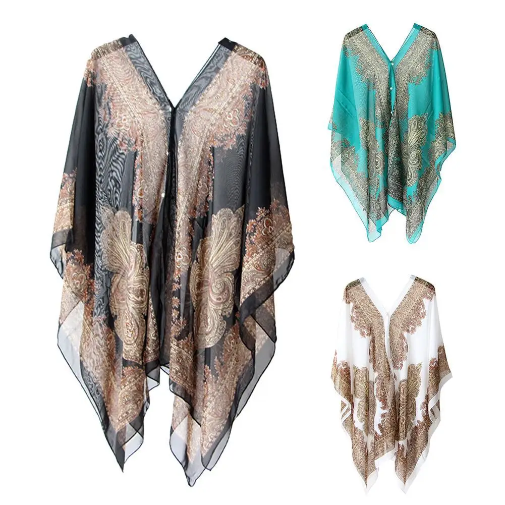 Women Scarf Shawl Summer Beach Bikini Cover Up Loose Chiffon Blouse Shawl Scarf with Buttons Sunscreen Comfortable Cover-Ups
Women Scarf Shawl Summer Beach Bikini Cover Up Loose Chiffon Blouse Shawl Scarf with Buttons Sunscreen Comfortable Cover-Ups