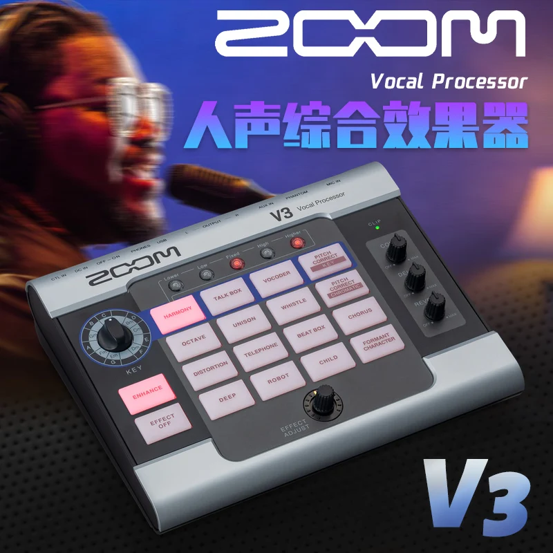 

ZOOM V3 Professional vocal processor 16 voice-changing effects with USB audio interface for Playing harmony,Karaoke,Streaming