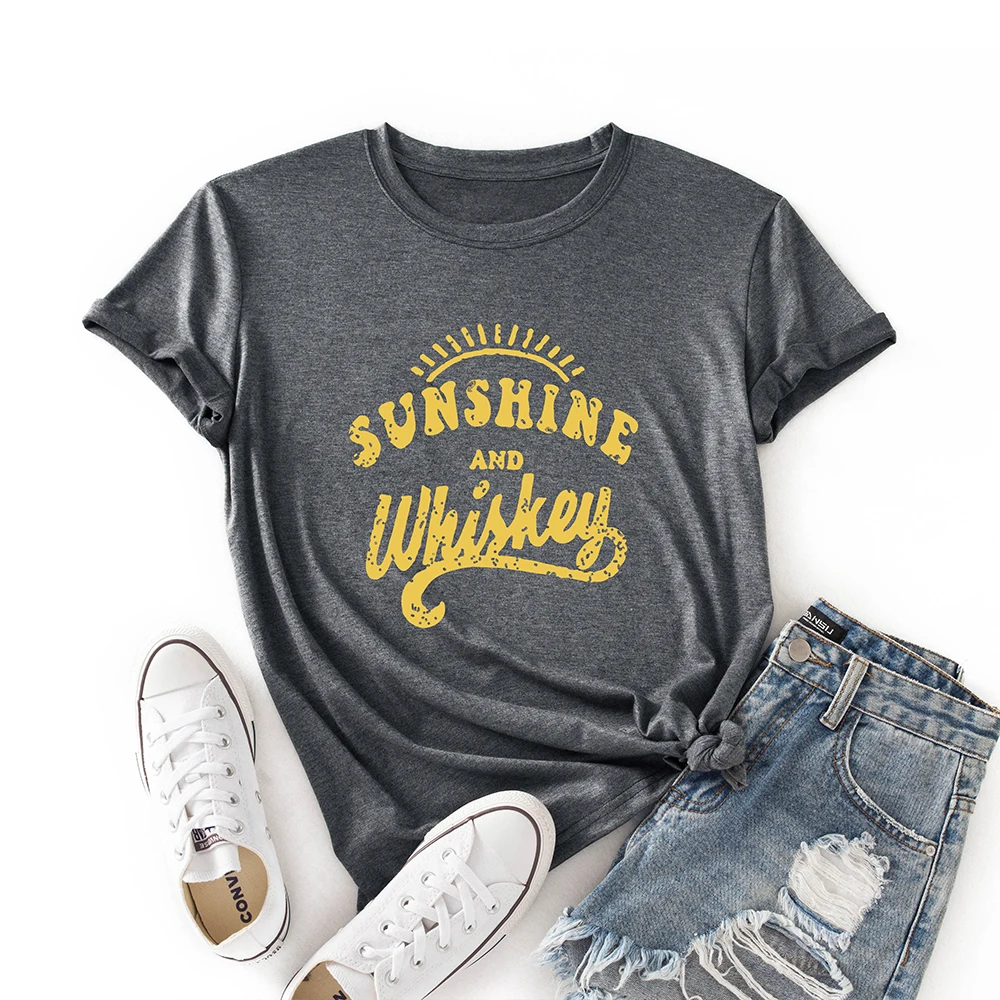 Women Crew Neck Short Sleeve Casual Summer T-shirts Sunshine Whiskey Graphic Tee Shirts Tops Female Clothes Shirt
Women Crew Neck Short Sleeve Casual Summer T-shirts Sunshine Whiskey Graphic Tee Shirts Tops Female Clothes Shirt