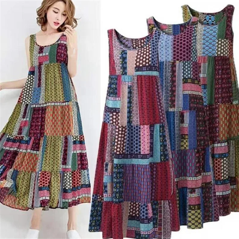 5XL Vintage Sleeveless Long Dress Bohemian Casual Loose Plus Size Retro Maxi Dresses Women Summer O-neck Daily Beach Dress
5XL Vintage Sleeveless Long Dress Bohemian Casual Loose Plus Size Retro Maxi Dresses Women Summer O-neck Daily Beach Dress