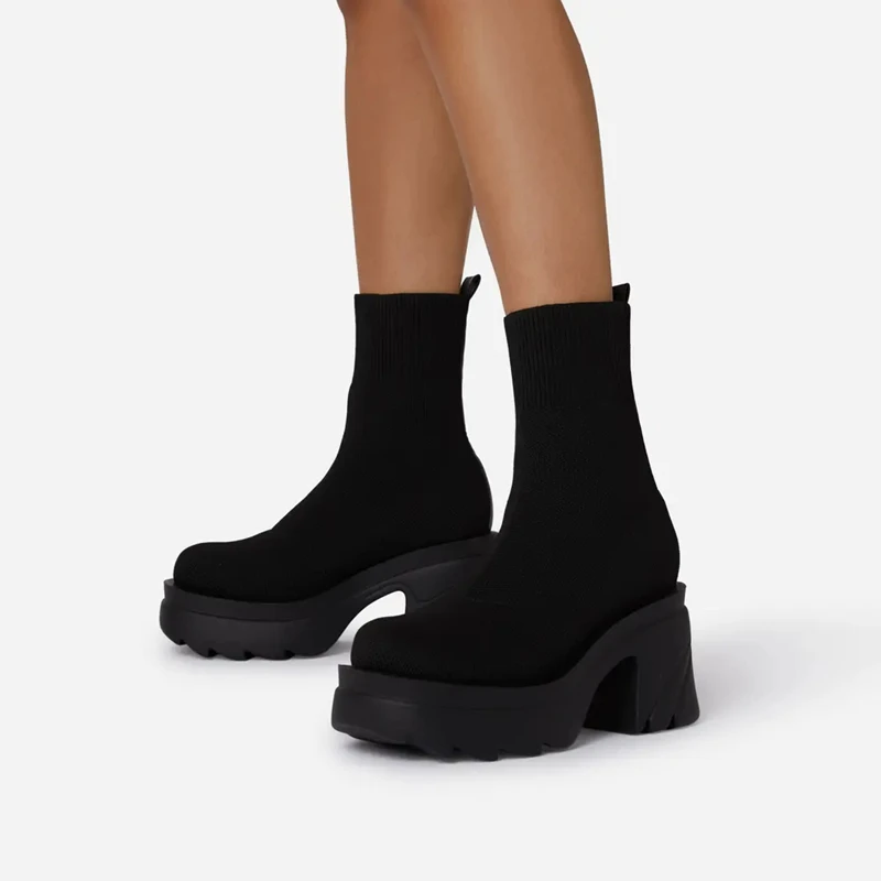 Autumn and Winter New Solid Color Chunky Sole Platform Sock Boots Stretch Fabric Shoes Women Mid-Calf Thick Heel Chelsea Booties
Autumn and Winter New Solid Color Chunky Sole Platform Sock Boots Stretch Fabric Shoes Women Mid-Calf Thick Heel Chelsea Booties