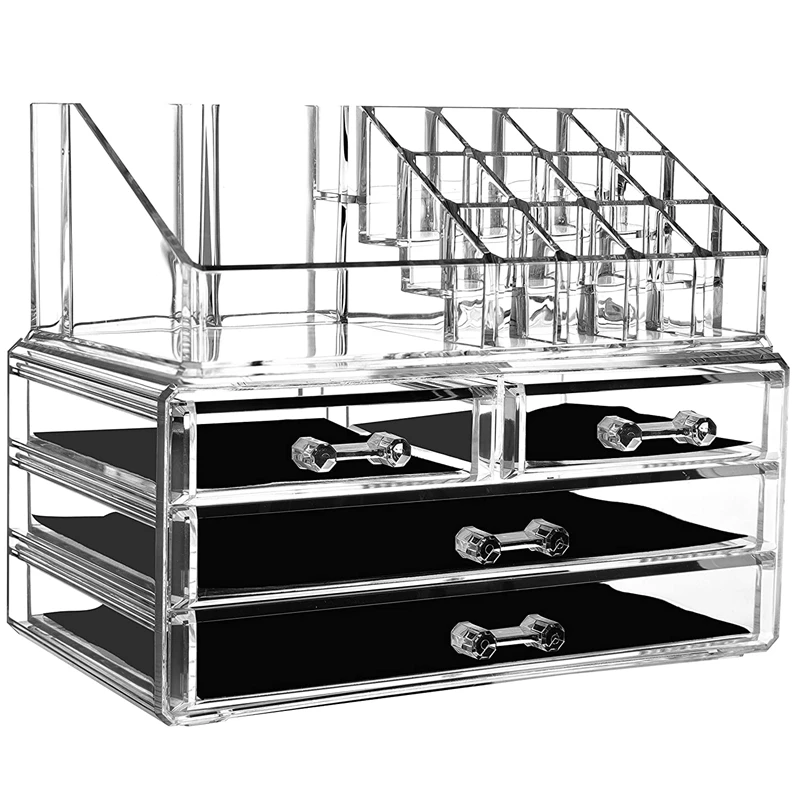 Jewelry and Makeup Organizer for Vanity-Clear Cosmetic Storage Container Display,2Pcs Set Stackable with 4 Drawers
Jewelry and Makeup Organizer for Vanity-Clear Cosmetic Storage Container Display,2Pcs Set Stackable with 4 Drawers