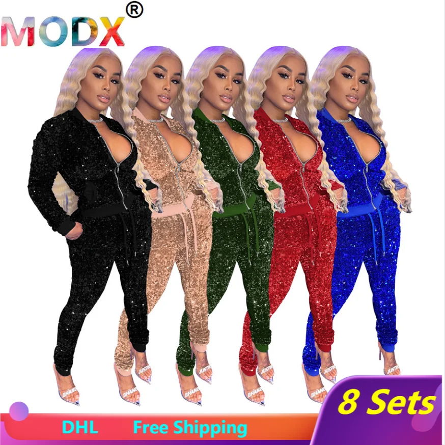 Women Sequined Tracksuits Sexy Two Piece Set Party Clubwear Casual SweatSuit Long Sleeve Jacket+Leggings Solid Fall Clothes 6063
Women Sequined Tracksuits Sexy Two Piece Set Party Clubwear Casual SweatSuit Long Sleeve Jacket+Leggings Solid Fall Clothes 6063