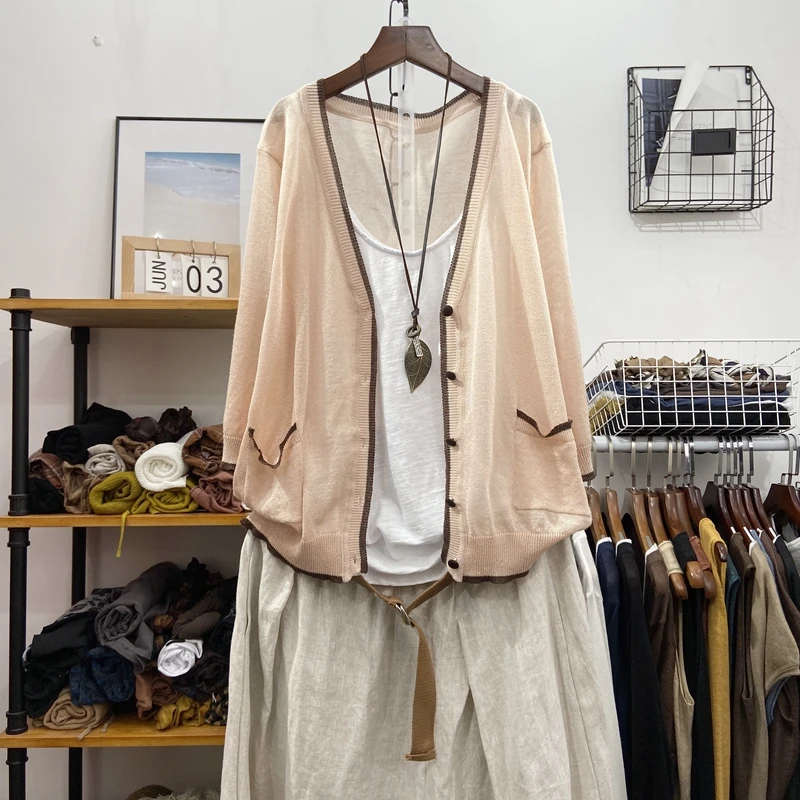 Lightweight Cotton Linen Knitted Women Sweater Cardigan Autumn Winter V-Neck Pocket Long-Sleeved Loose Female Outwear Tops
Lightweight Cotton Linen Knitted Women Sweater Cardigan Autumn Winter V-Neck Pocket Long-Sleeved Loose Female Outwear Tops
