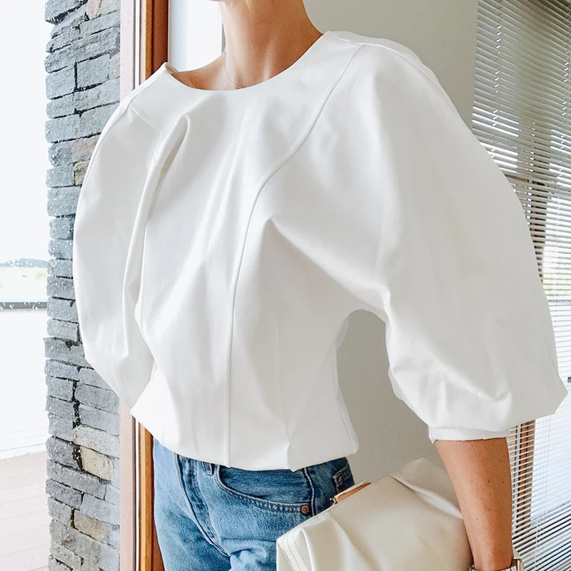 ONEINALL White Elegant Shirts For Female O Neck Batwing Three Quarter Sleeve Loose Casual Women's Blouses 2021 Spring Streetwear
ONEINALL White Elegant Shirts For Female O Neck Batwing Three Quarter Sleeve Loose Casual Women's Blouses 2021 Spring Streetwear