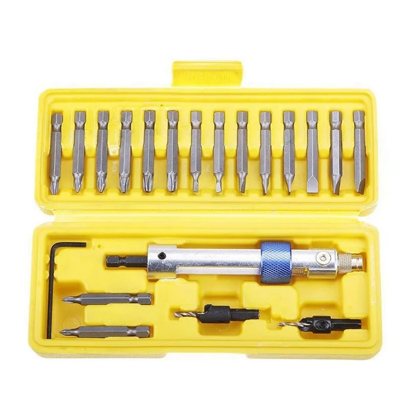 20Pcs Half Time Drill Driver Swivel Screwdriver Bit Sets 16 Different Kinds Head with Countersink Bits Hex Wrench
20Pcs Half Time Drill Driver Swivel Screwdriver Bit Sets 16 Different Kinds Head with Countersink Bits Hex Wrench