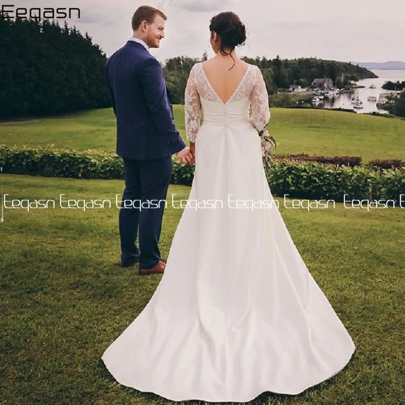 Boho Wedding Dresses 2020 Lace Satin Long Elegant A line wedding Gown Floor Length V Neck Plus Size Bridal Gowns
Boho Wedding Dresses 2020 Lace Satin Long Elegant A line wedding Gown Floor Length V Neck Plus Size Bridal Gowns