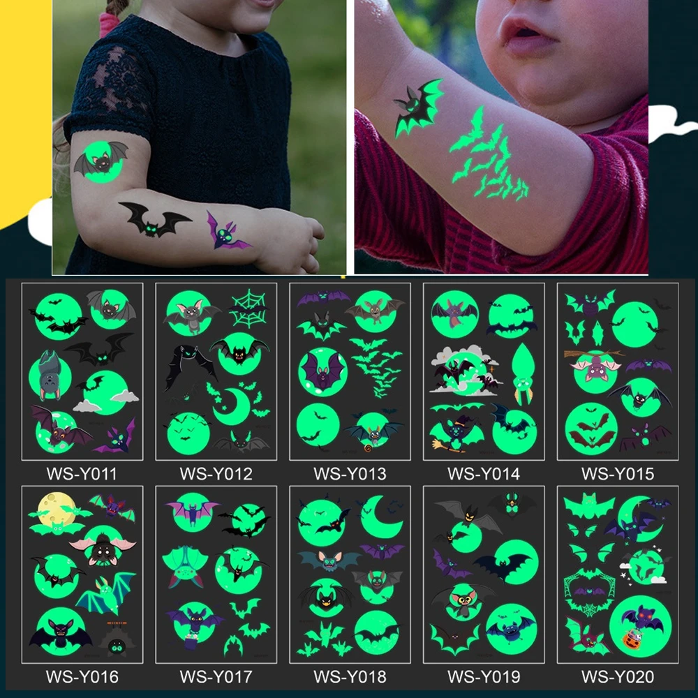10 kinds Cartoon Halloween Bat Luminous Tattoo Party Temporary Body Sticker Disposable Children Noctilucent tatouage temporaire
10 kinds Cartoon Halloween Bat Luminous Tattoo Party Temporary Body Sticker Disposable Children Noctilucent tatouage temporaire