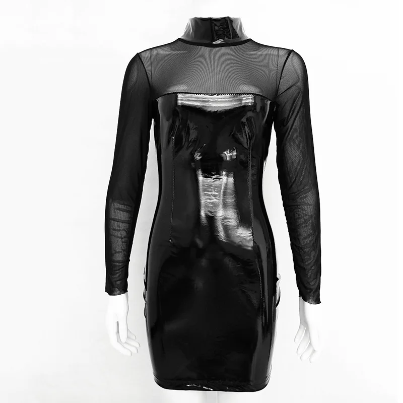 TRODEAM Long Sleeve Mesh Pu Patchwork Mini Dress Sexy Women Long Sleeve Bodycon Slim Mid-Length Dress Female Partywear Vestidos 
TRODEAM Long Sleeve Mesh Pu Patchwork Mini Dress Sexy Women Long Sleeve Bodycon Slim Mid-Length Dress Female Partywear Vestidos