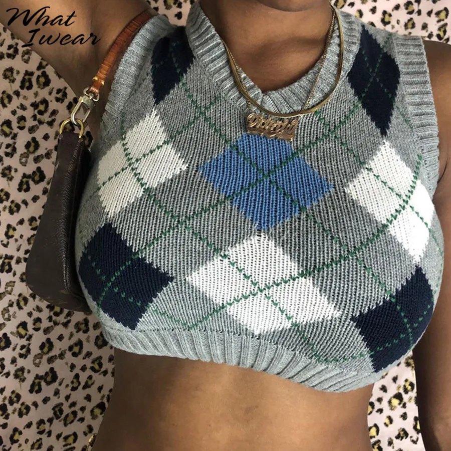 Argyle Vintage V Neck Knit Sweater Vest For Women Y2k Casual Plaid Sleeveless Crop Top Streetwear Chic Fall Preppy Style Outfit
Argyle Vintage V Neck Knit Sweater Vest For Women Y2k Casual Plaid Sleeveless Crop Top Streetwear Chic Fall Preppy Style Outfit