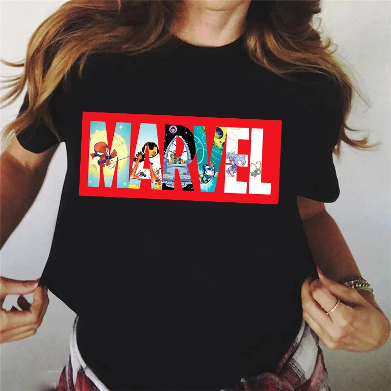 Fashion Funny MARVEL Women's T Shirts Summer Harajuku Short Sleeve Cartoon Print Superhero T-shirts Lady Loose Black Tees Tshirt
Fashion Funny MARVEL Women's T Shirts Summer Harajuku Short Sleeve Cartoon Print Superhero T-shirts Lady Loose Black Tees Tshirt