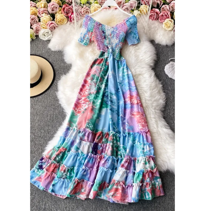 2021 Summer Dress Women French Elegant Tie-dye Printing Retro One-shoulder Long Dress Slim Temperament Large Swing Party Dress
2021 Summer Dress Women French Elegant Tie-dye Printing Retro One-shoulder Long Dress Slim Temperament Large Swing Party Dress