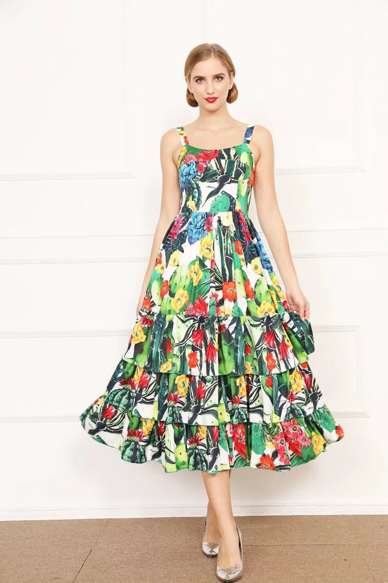 Women's Runway Dresses Spaghetti Straps Tiered Ruffles Sleeveless Printed Fashion High Street Designer Holiday Dresses
Women's Runway Dresses Spaghetti Straps Tiered Ruffles Sleeveless Printed Fashion High Street Designer Holiday Dresses