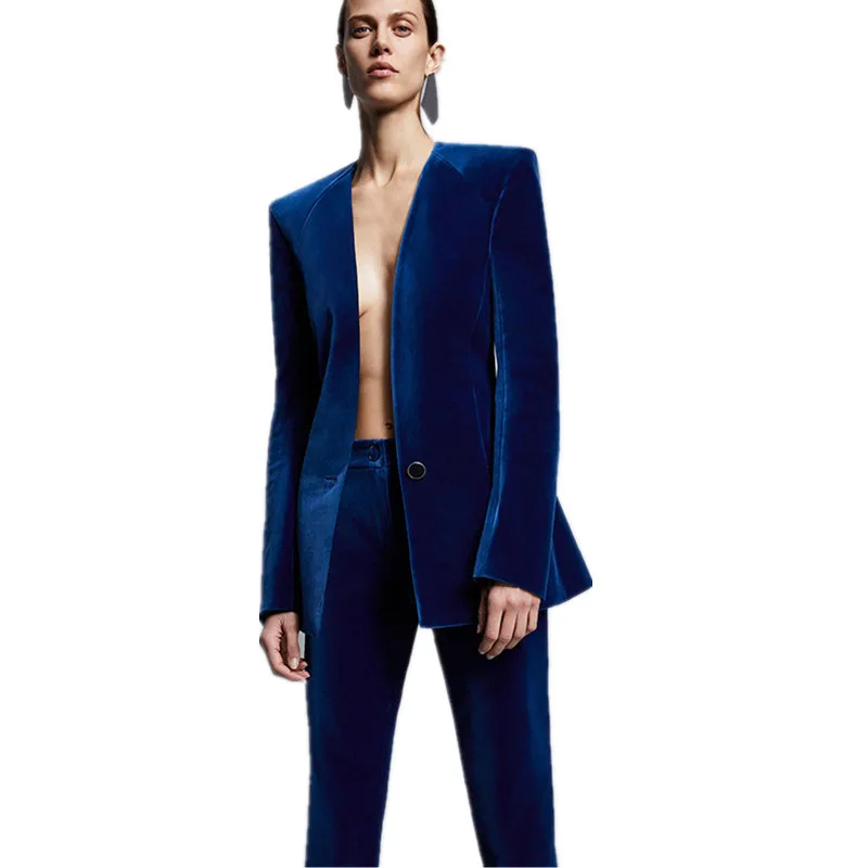 Royal Blue Velvet Jacket+Pants Formal Elegant Pants Suit Womens Business Suits Slim Fit Female Office Uniform 2 Piece Set Custom
Royal Blue Velvet Jacket+Pants Formal Elegant Pants Suit Womens Business Suits Slim Fit Female Office Uniform 2 Piece Set Custom