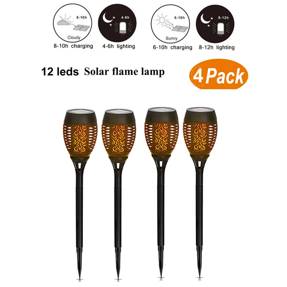 4 pcs Outdoor Led Solar Lights Flickering Dancing Flame Torch Solar Lighting Waterproof Lamp For Garden Decoration Landscape Law 
4 pcs Outdoor Led Solar Lights Flickering Dancing Flame Torch Solar Lighting Waterproof Lamp For Garden Decoration Landscape Law