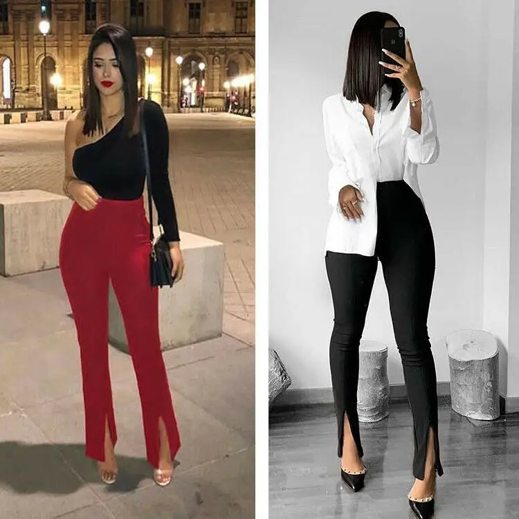 Flare Pants Women Front Slit Slim Fit Flare Pants Solid Color High Waist Trousers Elegant Office Ladies Trousers Streetwear
Flare Pants Women Front Slit Slim Fit Flare Pants Solid Color High Waist Trousers Elegant Office Ladies Trousers Streetwear