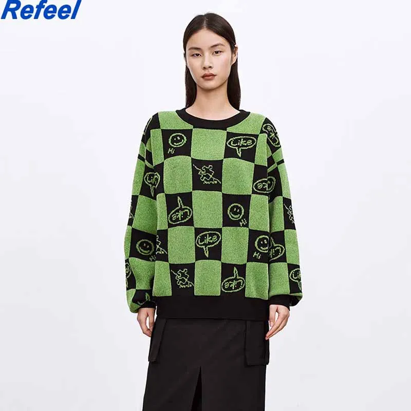 Women New Knitwear Pullover Square Plaid Sweater Women Autumn and Winter Loose Idle Style Cartoon Pullover Sweater Coat
Women New Knitwear Pullover Square Plaid Sweater Women Autumn and Winter Loose Idle Style Cartoon Pullover Sweater Coat