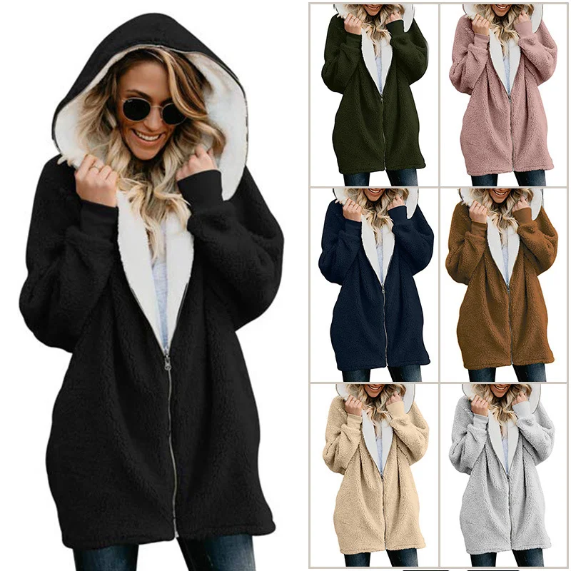 Fashion Solid Autumn Winter Lamb Cashmere Womens Cardigan Mid Length Hooded Woolen Womens Coat
Fashion Solid Autumn Winter Lamb Cashmere Womens Cardigan Mid Length Hooded Woolen Womens Coat