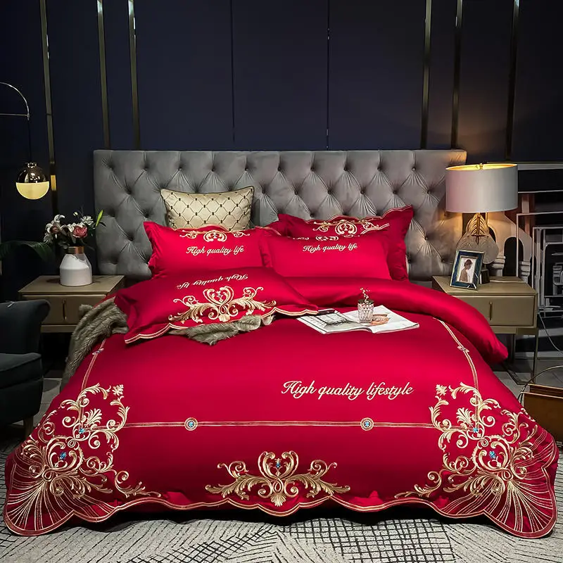 European Royal Wedding Princess Bedding Set Luxury Red Egyptian Cotton Gold Embroidery Duvet Cover Fitted Bed Sheet Pillowcases
European Royal Wedding Princess Bedding Set Luxury Red Egyptian Cotton Gold Embroidery Duvet Cover Fitted Bed Sheet Pillowcases