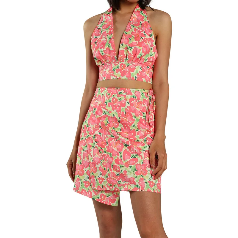 Fashion Summer Floral Print Vacation Clothes Sets Ladies Halter Neck Backless Crop Tops+High Waist Skirt Women Bodycon Outfits
Fashion Summer Floral Print Vacation Clothes Sets Ladies Halter Neck Backless Crop Tops+High Waist Skirt Women Bodycon Outfits